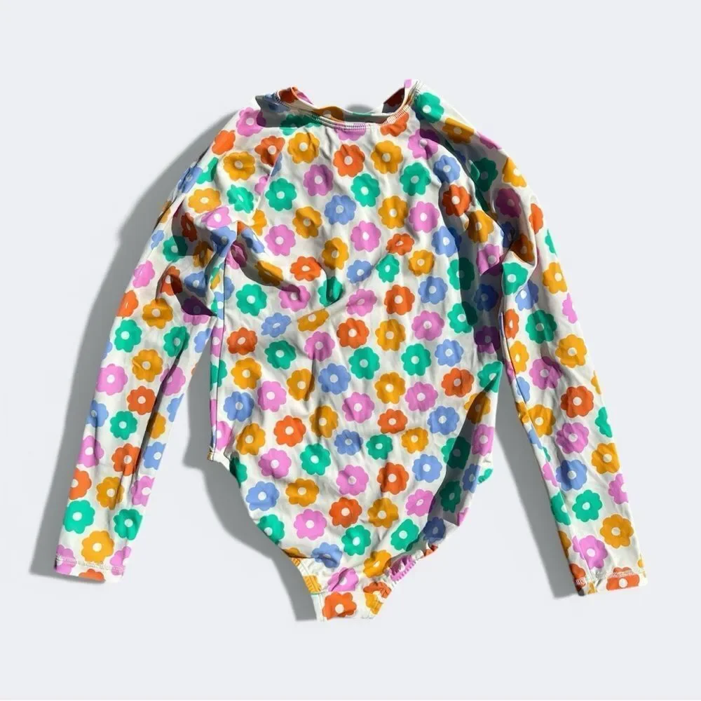 Hanna Andersson Floral Rash Guard Swimsuit Multicolor Size 12 One Piece Zip NWOT